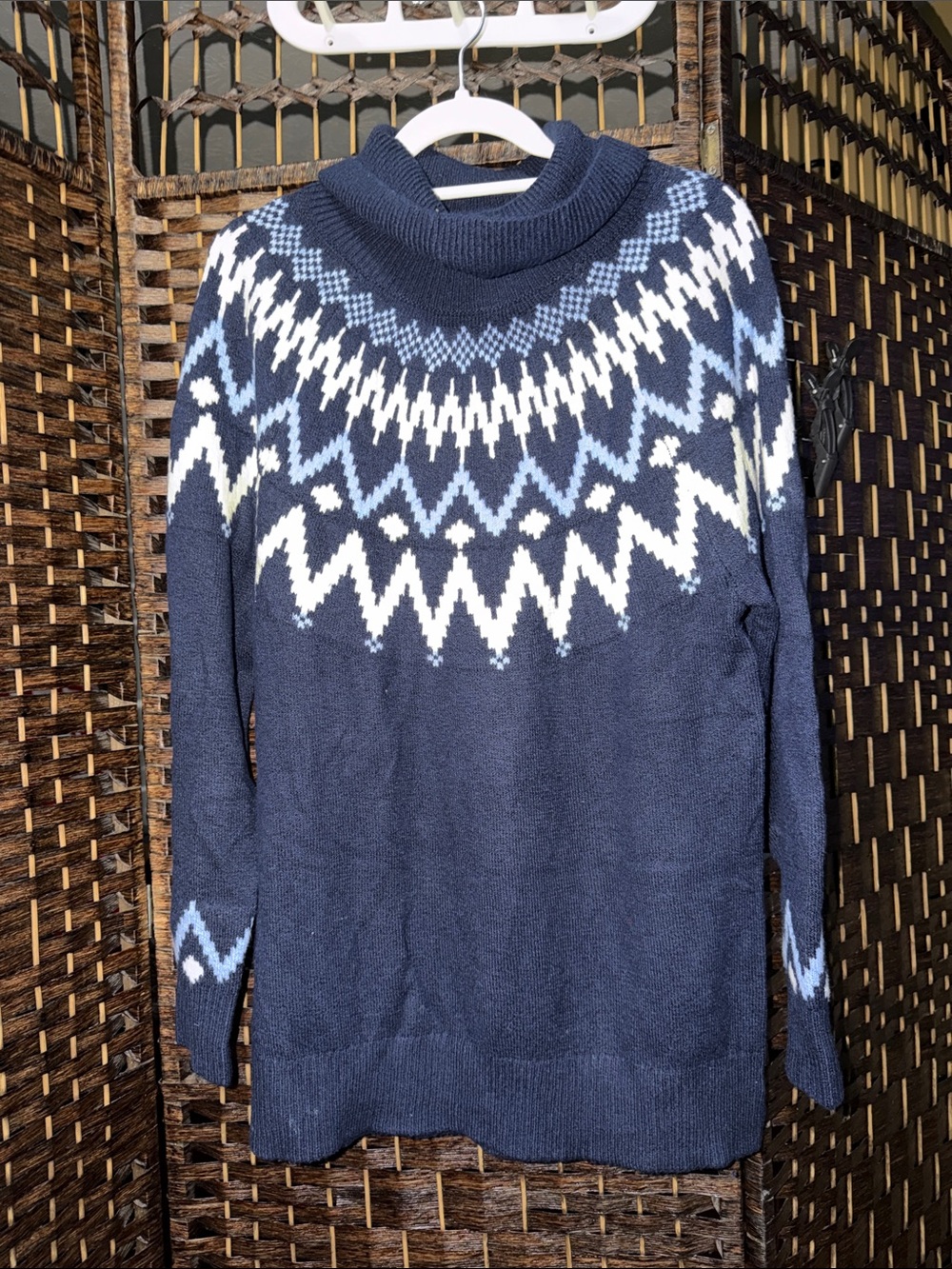 LOFT Navy, White & Light Blue Fair Isle Turtleneck Sweater